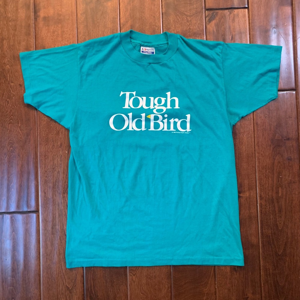 Vintage 1985 Hanes Tough Old Bird T Shirt Teal Green Mens Large Single Stitch